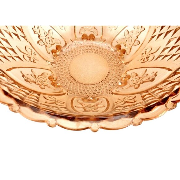 Vintage Pressed Glass Diamonds & Thumbprints Serving Bowl - Picture 3 of 10